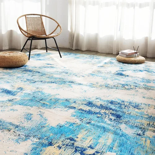 Miniatura 7 de Carvapet 9x12 Alfombras grandes para sala de estar y dormitorio, alfombra moderna lavable azul de pelo bajo con respaldo de goma, plegable, alfombra