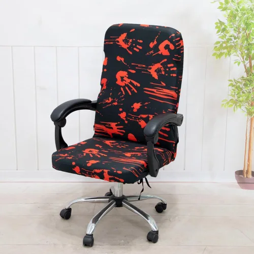 Miniatura 4 de Fundas para silla de oficina de Halloween, huellas de manos sangrientas, huellas sobre tema de terror negro, funda elástica para estilo moderno