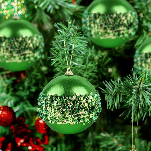 Miniatura 6 de Juego de 4 bolas de adorno de Navidad verdes, juego de 4 bolas de adorno de Navidad rojas inastillables para árboles de Navidad, bodas, fiestas