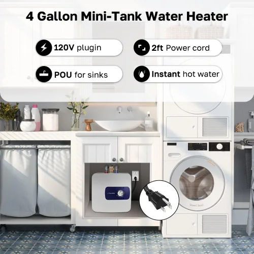 Miniatura 2 de ThermoMate Calentador de agua eléctrico con mini tanque, 4 galones, pequeño calentador de agua para debajo del fregadero, para punto de uso, agua