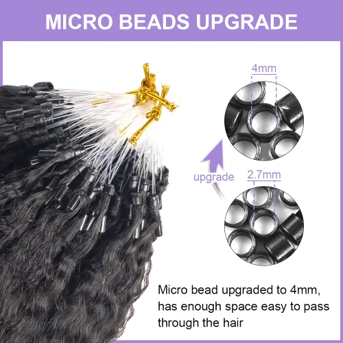 Miniatura 4 de Niawigs - Extensiones de cabello humano afro rizado microlink para mujeres negras, extensiones de cabello humano rizado 4C, extensiones de cabello