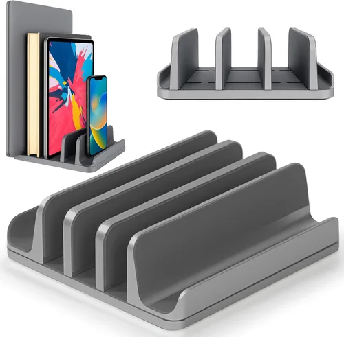 Miniatura 8 de Elestoria Soporte vertical para laptop con 5 ranuras, soporte vertical de aluminio para computadora de escritorio, compatible con MacBook Pro/Air