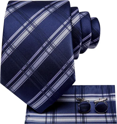 Miniatura 43 de Hi-Tie Corbata clásica de cachemira para hombre con pañuelo y gemelos a cuadros