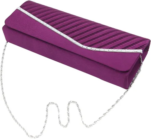 Miniatura 6 de Elegante bolso de noche plisado de satén y solapa de cristal - Disponible en diferentes