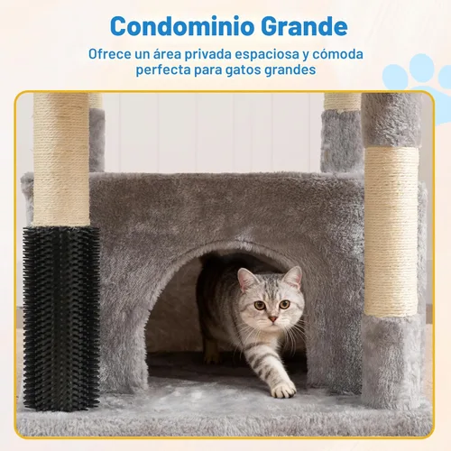 Miniatura 4 de Hey-brother Torre para Gatos con Plataforma Extra Grande, Condominio Espacioso, 2 Hamacas Cómodas, Cepillo de Auto-Acicalamiento, Postes Rascadores