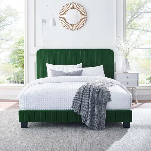 Miniatura 14 de Modway Celine - Cama con plataforma de terciopelo copetudo y alto rendimiento con canal en color rosa polv