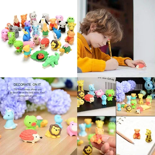 Miniatura 6 de URSKYTOUS 35 borradores de animales de escritorio para niños, borradores de lápices de animales, juguetes de borrador a granel, regalos para premios