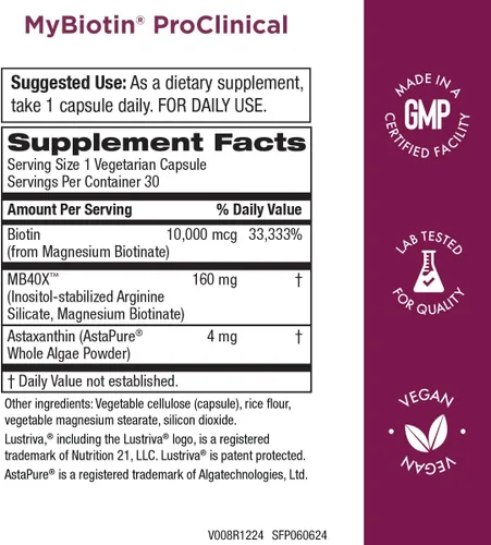 Miniatura 2 de Purity Products Paquete - MyBiotin ProClinical + MyKeratin Advanced Hair Therapy MyBiotin ProClinical (biotina, matriz MB40X, astaxantina)