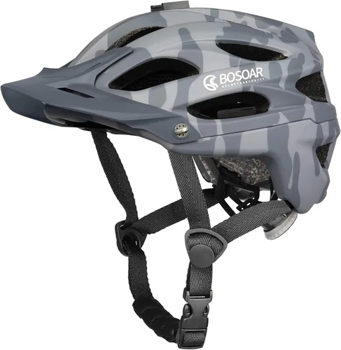 Miniatura 14 de Casco de bicicleta de montaña Bosoar, casco de ciclismo para adultos con soporte para cámara y visera desmontable para hombres, mujeres y jóvenes