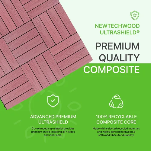 Miniatura 2 de NewTechWood UltraShield Naturale - Azulejo compuesto para exteriores (1 pie x 1 pie), color rosa de Seúl (10 pies cuadrados por caja)