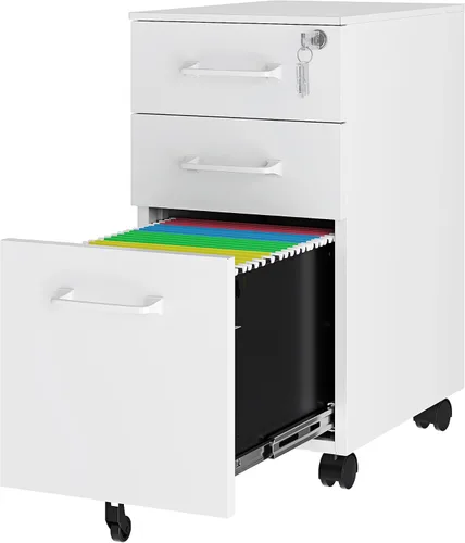 Miniatura 16 de Archivador de metal con 2 cajones con cerradura, gabinete archivador con soporte para impresora móvil y estantes para archivos de tamaño Negro