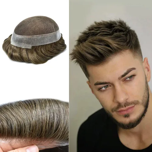 Miniatura 32 de Sistema de reemplazo de cabello de encaje francés para hombre, piezas de cabello de aspecto natural, color negro, marrón, rubio, gris, protesis
