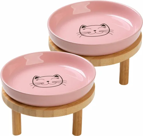 Miniatura 12 de Lusifaco - Cuencos poco profundos para comida de gato, tazón de cerámica de 5.9 pulgadas de ancho para gatos de interior, juego de platos para gatos