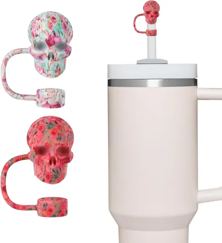 Miniatura 9 de 2 Pack de tapa de pajita con calavera para vaso Stanley 30 y 40 oz, accesorios para vaso de agua de tazón, tapa de pajita 3D reutilizable a prueba