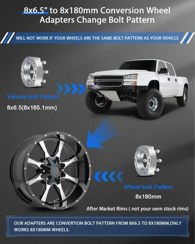 Miniatura 3 de ECCPP 4 piezas de adaptadores de rueda de conversión de 2 pulgadas 8x6.5 a 8x180 8 lug Compatible con Chevrolet Silverado 1500 HD 2001-2003