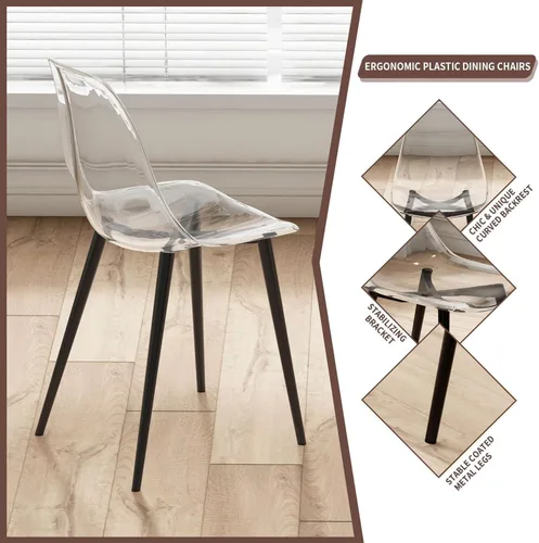 Miniatura 3 de Juego de mesa de comedor de cristal redondo transparente para 4, juego de mesa de cocina circular de 5 piezas, juego de mesa de comedor circular