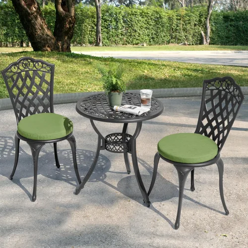 Miniatura 2 de NUU GARDEN Juego de 3 piezas de aluminio fundido para patio, mesa y sillas para exteriores, juego de 2 con agujero para sombrilla y cojines verdes