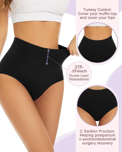 Miniatura 4 de Sunm Boutique Ropa interior de algodón para mujer, de cintura alta, cobertura completa, bragas, talla grande, paquete de 3457