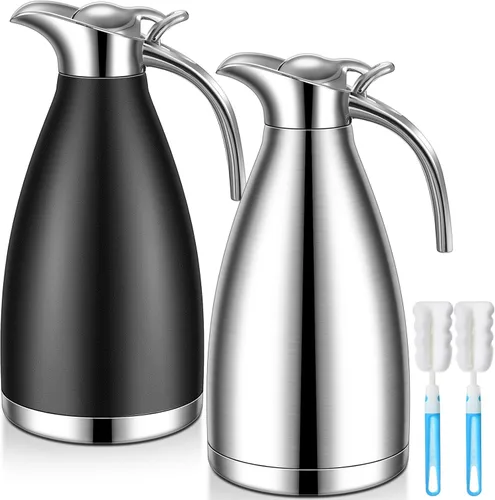 Miniatura 12 de Uiifan 2 Piezas Jarras Térmicas de Café de 68 oz, Jarra de Café Aislada de Acero Inoxidable para Líquidos Calientes, Olla Térmica al Vacío