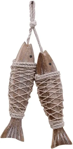 Miniatura 9 de Decoración de peces de madera antigua, adorno para colgar en la pared, decoraciones de peces de madera para el hogar tema náutico