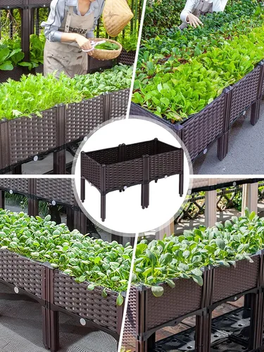 Miniatura 7 de Kalolary 2 juegos de cama de jardín elevada con patas, cajas de plantas de patio, flores vegetales, contenedor elevado para plantas