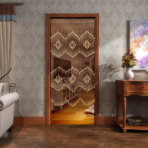 Miniatura 8 de Cortina de bambú natural para puerta, 31 hebras de flecos con cuentas para puerta, cortinas hechas a mano, cortinas colgantes con cuentas