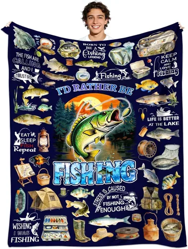 Fishing Blanket Gifts Warm Flannel Fishing Lovers Throw Blanket Fish Themed Party Decorations for Kids Adults Fishermen 50"x40"
