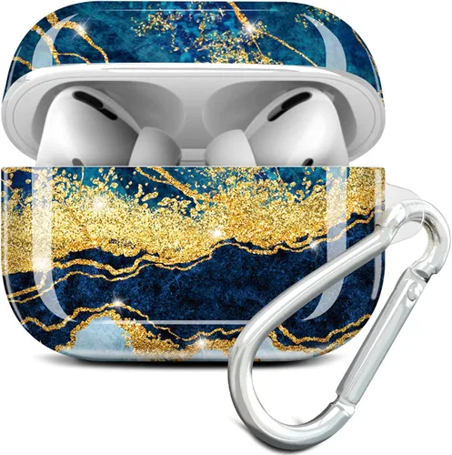 Miniatura 13 de Compatible con AirPods Pro 2019 / Airpods Pro de 2ª generación, diseño de mármol dorado brillante con purpurina, lindo protector completo de Azul