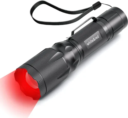 Linterna Roja Mejorada, Opciones de Luz Roja Blanca Brillante y de Alta/Baja Potencia con Memoria, Lente de Zoom, Pequeña Antorcha LED Portátil