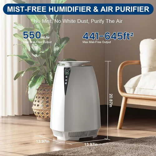 Miniatura 2 de Humidificadores para habitación grande, 5 L, humidificador sin niebla para plantas de bebé, purificadores de aire de llenado superior silencioso