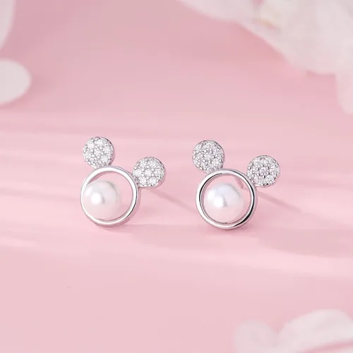 Miniatura 3 de SLUYNZ Aretes de plata de ley 925 con circonita cúbica brillante de ratón, para mujeres, adolescentes y niñas, bonitos aretes de ratón, Circonia