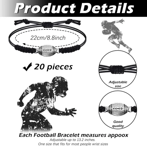 Miniatura 2 de Hicarer 20 pulseras de fútbol ajustables con dijes de fútbol, regalos de fútbol para mujeres y hombres, la mayoría de jugadores de equipo deportivo