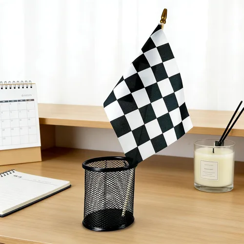 Miniatura 4 de 2 banderas a cuadros de 8 x 12 pulgadas, bandera de carreras en blanco y negro con palo de madera de 14.5 pulgadas, bandera de mano con parte