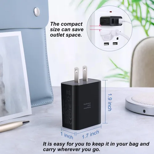 Miniatura 4 de Costyle - Cargador de pared USB doble, 3 unidades de 30 W, 2 puertos, bloque de carga rápida adaptativo, cargador rápido 3.0 y 5 V 2.4 A, enchufe