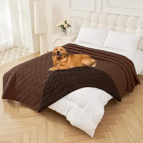 Miniatura 68 de Smiry Funda impermeable para cama de mascota, suave y lavable, para muebles, cama, sofá, reversible, a cuadros (30 x 53 pulgadas, color beige/beige)