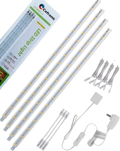 Kit de barra de luz con pantalla LED, (4) tiras de luces conectables enchufables de 16 pulgadas para gabinete de exhibición grande, serie + conexión