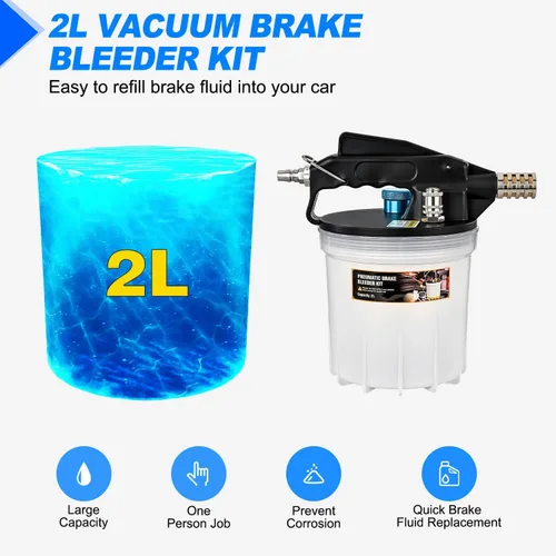 Miniatura 2 de GOOACC Kit de Purga de Frenos 2L Bomba de Vacío Neumática Extractor de Fluido con Botella de Rellenado 1L y Adaptadores Herramientas de Purga