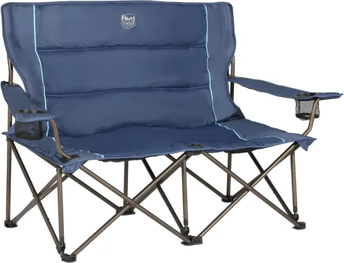 Timber Ridge 2 personas plegable Loveseat cómodo doble plegable silla de camping sillas de césped plegables para exterior, azul