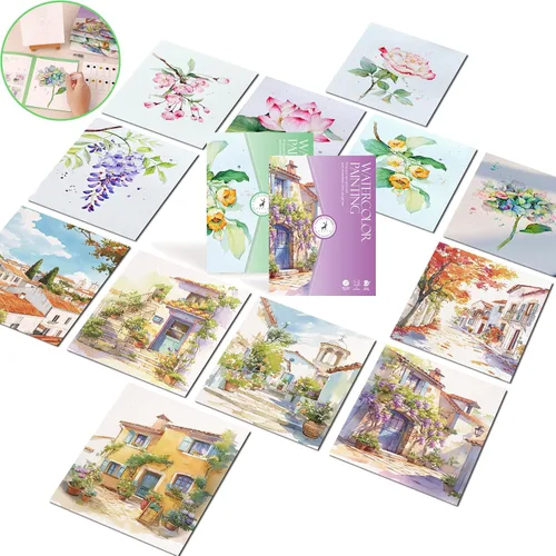 Miniatura 8 de Juego de papel para colorear de acuarela, todo en un bolsillo, libro de pintura de acuarela, artes y manualidades creativas para adultos Serie Animal