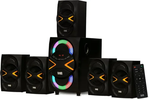 Acoustic Audio by Goldwood Sistema de altavoces 5.1 canales 5.1 con luces LED y sistema de altavoces de cine en casa Bluetooth, negro (AA5210)