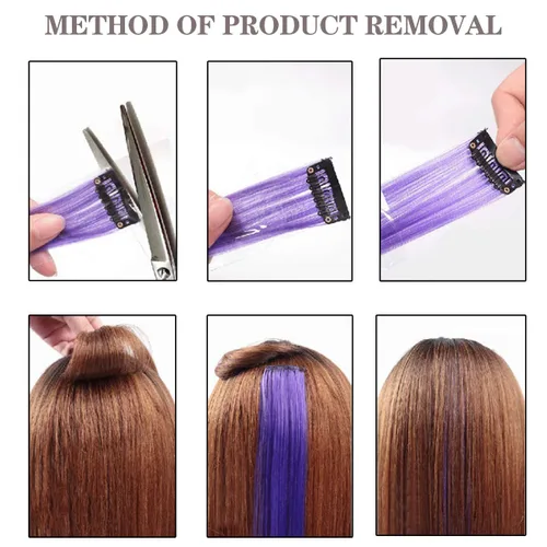Miniatura 5 de Paquete de 12 extensiones de cabello de colores arcoíris, mechones para fiestas, 22 pulgadas, extensiones de cabello coloridas con clip, mechones