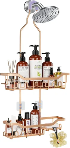 Miniatura 10 de Organizador de ducha mejorado de longitud extendida con ganchos, soporte para champú y jabón resistente a la oxidación, organizador de baño grande