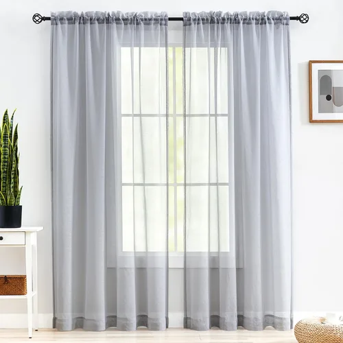 Miniatura 19 de Cortinas para ventana cortinas blancas traslúcidas de 90 pulgadas de largo, 2 paneles de cortinas de tul, paneles de ventana para cortinas de Blanco