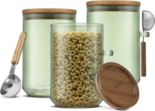 Miniatura 10 de JoyJolt Holden - Recipientes apilables de vidrio de 32 onzas con tapas y cucharones, juego de 3 recipientes herméticos para alimentos con tapas