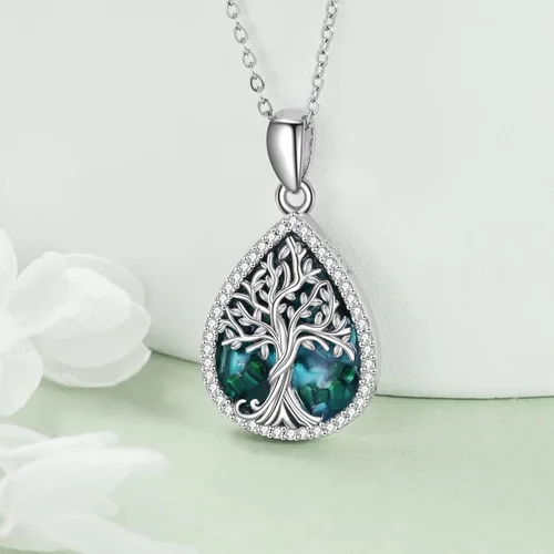 Miniatura 3 de ONEFINITY Collar de plata de ley 925 con diseño de árbol de la vida con colgante de nudo celta de concha de abulón para mujer