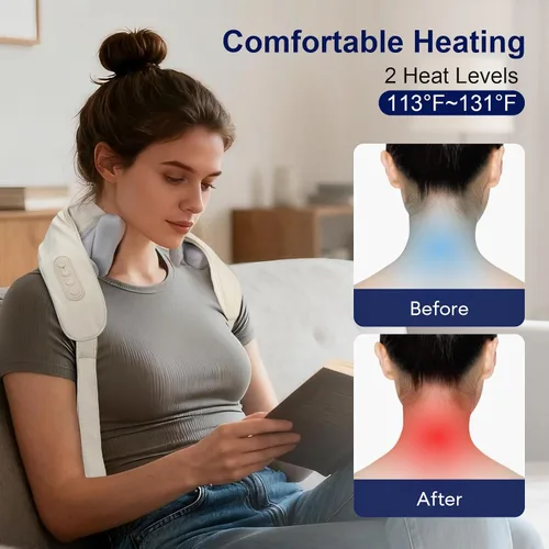 Miniatura 3 de Masajeador inalámbrico de cuello y hombros con calor, amasado de 10 cabezas, almohada masajeadora Shiatsu para cuello, hombros, espalda, regalos