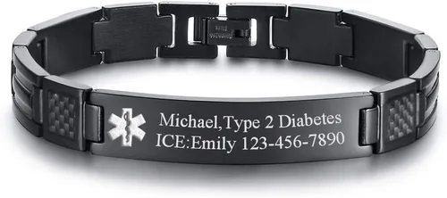 Miniatura 23 de VNOX Pulsera ajustable de acero inoxidable cepillado de 2 tonos con grabado personalizado gratis, identificación de alerta médica, unisex