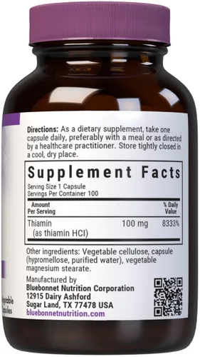 Miniatura 2 de Bluebonnet Vitamina B1 100 mg – Apoyo al estado de ánimo y vitaminas energéticas para mujeres y hombres* – Tiamina HCl – Sin OMG, vegano, kosher