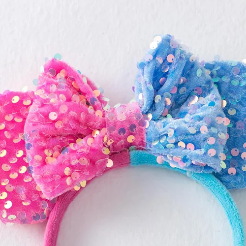 Miniatura 5 de KARETT Diadema con Orejas de Ratón de Lentejuelas con Lazo de Brillantina, Decoración de Fiesta de Princesa para Niñas y Mujeres Rosa Azul