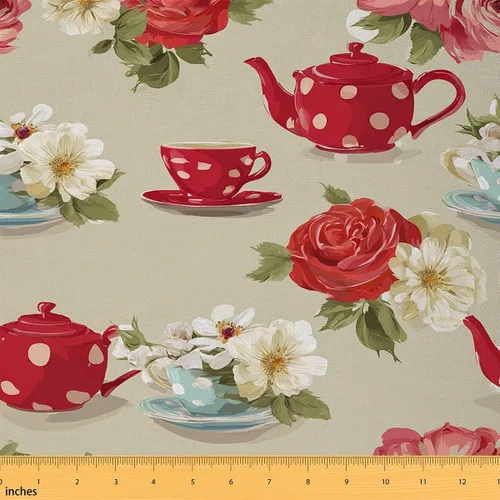 Miniatura 10 de Feelyou The Yard, tela floral vintage de The Yard, Teteras románticas con temática de flores, tela de tapicería para sillas y proyectos de bricolaje